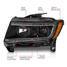 Load image into Gallery viewer, ANZO 11-13 Jeep Grand Cherokee (Factory Halogen Only) Projector Headlights w/Light Bar Swtchbk Black Headlights ANZO
