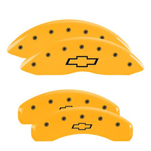 Load image into Gallery viewer, MGP 4 Caliper Covers Engraved Front &amp; Rear Bowtie Yellow finish black ch Caliper Covers MGP
