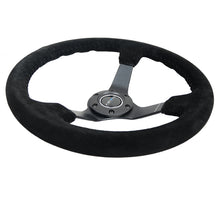 Load image into Gallery viewer, NRG Reinforced Steering Wheel (350mm / 3in. Deep) Blk Suede/Blk Bball Stitch w/5mm Matte Black Spoke Steering Wheels NRG
