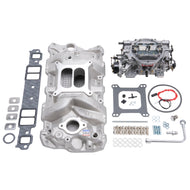 Edelbrock Manifold And Carb Kit Performer RPM Small Block Chevrolet 1957-1986 Natural Finish Intake Manifolds Edelbrock