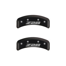 Load image into Gallery viewer, MGP 4 Caliper Covers Engraved Front Gen 4/Camaro Engraved Rear Gen 4/Z28 Red finish silver ch Caliper Covers MGP

