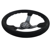 Load image into Gallery viewer, NRG Reinforced Steering Wheel (350mm / 3in. Deep) Blk Suede/Silver BBall Stitch w/5mm Mt. Blk Spokes Steering Wheels NRG
