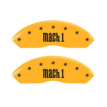 Load image into Gallery viewer, MGP 4 Caliper Covers Engraved Front &amp; Rear Mach 1 Yellow Finish Black Char 2004 Ford Mustang Caliper Covers MGP

