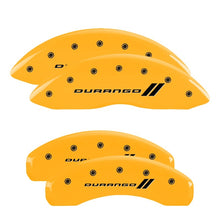Load image into Gallery viewer, MGP 4 Caliper Covers Engraved F &amp; R w/ Stripes/Durango Yellow Finish Black Char 2007 Dodge Durango Caliper Covers MGP
