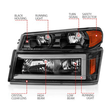 Load image into Gallery viewer, ANZO 04-12 GM Colorado/Canyon/I-Series Crystal Headlights - w/ Light Bar Black Housing 4pcs Headlights ANZO
