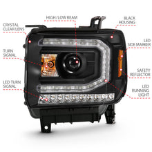 Load image into Gallery viewer, ANZO 2016-2019 Gmc Sierra 1500 Projector Headlight Plank Style Black w/ Sequential Amber Signal Headlights ANZO
