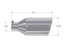 Load image into Gallery viewer, MBRP Universal Tip 8in O.D. Rolled End 4in inlet 18in length T304 Steel Tubing MBRP   
