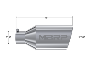 MBRP Universal Tip 8in O.D. Rolled End 4in inlet 18in length T304 Steel Tubing MBRP   