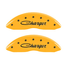 Load image into Gallery viewer, MGP 4 Caliper Covers Engraved Front &amp; Rear Cursive/Charger Yellow finish black ch Caliper Covers MGP
