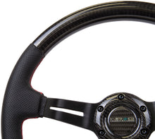 Load image into Gallery viewer, NRG Carbon Fiber Steering Wheel (350mm /1.5in. Deep) Leather Trim w/Red Stitch &amp; Slit Cutout Spokes Steering Wheels NRG

