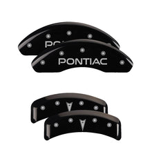Load image into Gallery viewer, MGP 4 Caliper Covers Engraved Front Pontiac Engraved Rear Arrow Black finish silver ch Caliper Covers MGP
