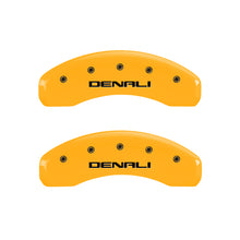 Load image into Gallery viewer, MGP 4 Caliper Covers Engraved Front &amp; Rear Denali Yellow Finish Black Char 2005 GMC Envoy XL Caliper Covers MGP
