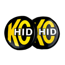 Load image into Gallery viewer, KC HiLiTES 8in. Round Soft Cover HID (Pair) - Black w/Yellow Brushed KC Logo Light Covers and Guards KC HiLiTES
