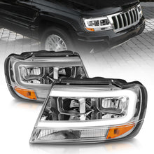 Load image into Gallery viewer, ANZO 1999-2004 Jeep Grand Cherokee Crystal Headlights w/ Light Bar Chrome Housing Headlights ANZO
