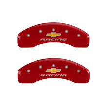 Load image into Gallery viewer, MGP 4 Caliper Covers Engraved Front &amp; Rear Chevy Racing Red Finish Silver Char 2016 Chevrolet SS Caliper Covers MGP
