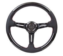 Load image into Gallery viewer, NRG Carbon Fiber Steering Wheel (350mm /1.5in. Deep) Leather Trim w/Red Stitch &amp; Slit Cutout Spokes Steering Wheels NRG
