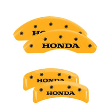 Load image into Gallery viewer, MGP 4 Caliper Covers Engraved Front &amp; Rear Vtech Yellow Finish Black Char 2003 Honda Element Caliper Covers MGP   
