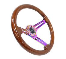 Load image into Gallery viewer, NRG Reinforced Steering Wheel (350mm / 3in. Deep) Brown Wood w/Blk Matte Spoke/Neochrome Center Mark Steering Wheels NRG

