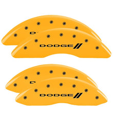 Load image into Gallery viewer, MGP 4 Caliper Covers Engraved F &amp; R Stripes/Dodge Yellow Finish Black Char 2010 Dodge Ram 3500 Caliper Covers MGP
