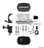Wilwood Compact Tandem M/C - 15/16in Bore w/RH Bracket and Valve (Mustang Pushrod) - Ball Burnished | 261-15664-P