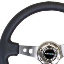 Load image into Gallery viewer, NRG Reinforced Steering Wheel (350mm / 3in. Deep) Blk Leather w/Gunmetal Circle Cutout Spokes Steering Wheels NRG
