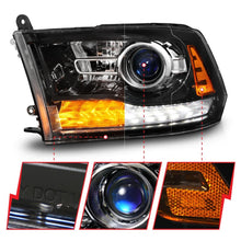 Load image into Gallery viewer, Anzo 09-18 Dodge 1500-3500 LED Plank Style Headlights w/Switchback+Sequential Hyper Black (OE Style) Headlights ANZO   
