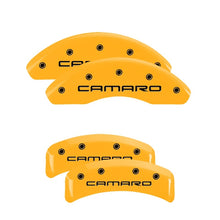 Load image into Gallery viewer, MGP 4 Caliper Covers Engraved F &amp; R Gen 4/Camaro Yellow Finish Black Char 1997 Chevrolet Camaro Caliper Covers MGP
