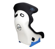Load image into Gallery viewer, NRG FRP Bucket Seat - White Finish with Arrow Embroidery And Blue Side Mount Bracket Race Seats NRG
