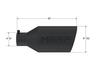 MBRP Universal Tip 8in O.D. Rolled End 4in inlet 18in length Black Tips MBRP   