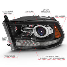 Load image into Gallery viewer, ANZO 2009-2018 Dodge Ram 1500 Projector Plank Style Switchback H.L Halo Black Amber (OE Style) Headlights ANZO
