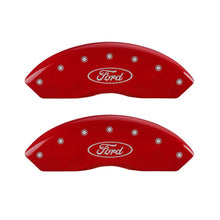 Load image into Gallery viewer, MGP 4 Caliper Covers Engraved Front &amp; Rear Oval Logo/Ford Red Finish Silver Char 2018 Ford Fusion Caliper Covers MGP
