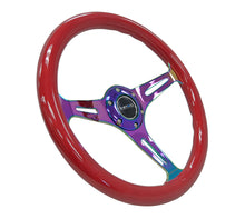 Load image into Gallery viewer, NRG Classic Wood Grain Steering Wheel (350mm) Red Grip w/Neochrome 3-Spoke Center Steering Wheels NRG
