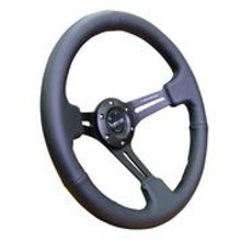 Load image into Gallery viewer, NRG Reinforced Steering Wheel (350mm / 3in. Deep) Black Leather w/ Black Stitching Steering Wheels NRG
