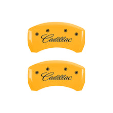 Load image into Gallery viewer, MGP 4 Caliper Covers Engraved F &amp; R Cursive/Cadillac Yellow Finish Black Char 2017 Cadillac CT6 Caliper Covers MGP
