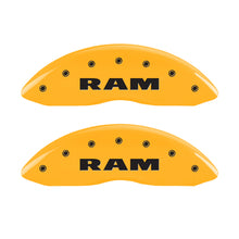 Load image into Gallery viewer, MGP 4 Caliper Covers Engraved Front &amp; Rear RAM Yellow finish black ch Caliper Covers MGP
