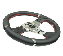 Load image into Gallery viewer, NRG Reinforced Steering Wheel (320mm) Blk Leather/Red Stitching w/Chrome 3-Spoke Center Steering Wheels NRG
