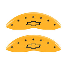 Load image into Gallery viewer, MGP Front set 2 Caliper Covers Engraved Front Bowtie Yellow finish black ch Caliper Covers MGP
