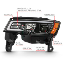 Load image into Gallery viewer, ANZO 2017-2018 Jeep Grand Cherokee Projector Headlights w/ Plank Style Switchback - Black w/ Amber Headlights ANZO
