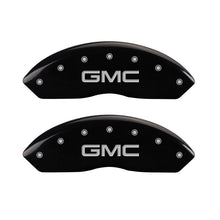 Load image into Gallery viewer, MGP 4 Caliper Covers Engraved Front &amp; Rear GMC Black Finish Silver Char 2009 GMC Savana 2500 Caliper Covers MGP
