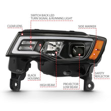 Load image into Gallery viewer, ANZO 2017-2018 Jeep Grand Cherokee Projector Headlights w/ Plank Style Switchback - Black w/ Amber Headlights ANZO
