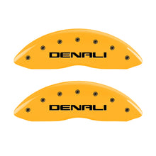 Load image into Gallery viewer, MGP 4 Caliper Covers Engraved Front &amp; Rear Denali Yellow Finish Black Char 2009 GMC Savana 1500 Caliper Covers MGP
