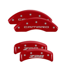 Load image into Gallery viewer, MGP 4 Caliper Covers Engraved Front Gen 4/Camaro Engraved Rear Gen 4/Z28 Red finish silver ch Caliper Covers MGP

