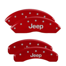 Load image into Gallery viewer, MGP 4 Caliper Covers Engraved Front &amp; Rear Jeep Red Finish Silver Char 2019 Jeep Wrangler Caliper Covers MGP
