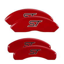 Load image into Gallery viewer, MGP 4 Caliper Covers Engraved Front &amp; Rear No Bolts/St Red Finish Silver Char 2018 Ford Fusion Caliper Covers MGP
