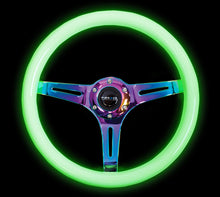 Load image into Gallery viewer, NRG Classic Wood Grain Steering Wheel (350mm) Glow-N-The-Dark Green Grip w/Neochrome 3-Spoke Center Steering Wheels NRG
