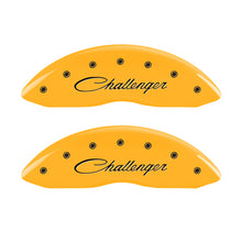 Load image into Gallery viewer, MGP 4 Caliper Covers Engraved F &amp; R Cursive/Challenger Yellow Finish Black Char 2006 Dodge Charger Caliper Covers MGP
