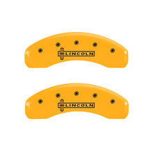Load image into Gallery viewer, MGP 4 Caliper Covers Engraved Front &amp; Rear Lincoln Yellow finish black ch Caliper Covers MGP
