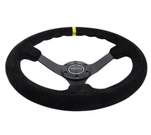 Load image into Gallery viewer, NRG Reinforced Steering Wheel (350mm / 3in. Deep) Blk Suede/X-Stitch w/5mm Blk Spoke &amp; Yellow CM Steering Wheels NRG
