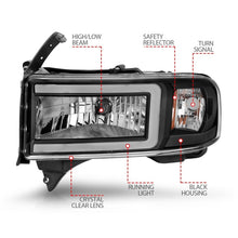 Load image into Gallery viewer, ANZO 94-02 Dodge RAM Crystal Headlight - w/ Light Bar Black Housing Headlights ANZO
