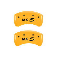 Load image into Gallery viewer, MGP 4 Caliper Covers Engraved Front Lincoln Engraved Rear MKS Yellow finish black ch Caliper Covers MGP
